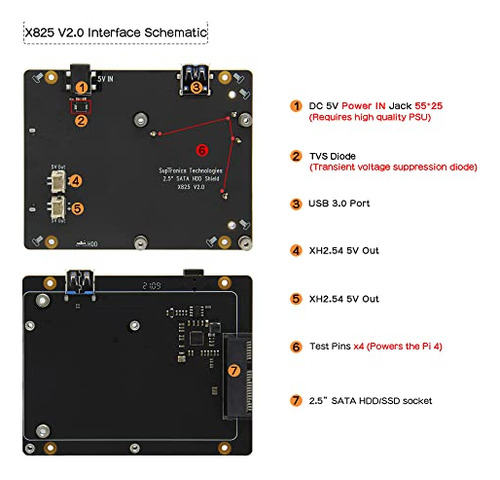 Geekworm Para Raspberry Pi 4, X825 V2.0 Sata Hdd/ssd De 2,5
