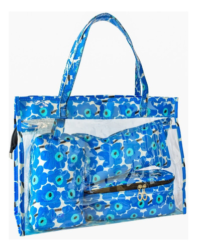 Bolsa Organizadora De Viaje Cosmetiquera Multiusos 4 Piezas Color Azul Flores