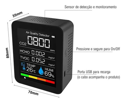 Imagem 4 de 9 de Monitor De Qualidade Do Ar Co2 Temperatura Umidade Hcho Tvoc