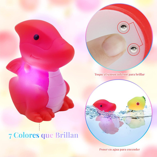 6 Juguetes De Baño Dinosaurios Iluminados, Flotantes Con