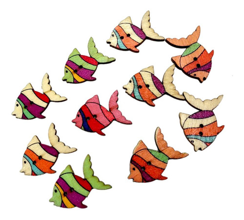 4x50 Uds Peces Coloridos Botones De Madera Adorno Arte De
