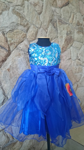 Imagem 2 de 6 de Vestido Infantil Festa Azul Royal Com Paetês