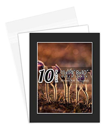 Golden State Art, Paquete De 10 11x14 Black Picture Mat Set 