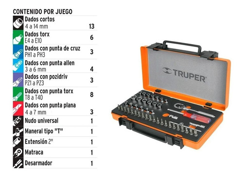 Imagen 2 de 5 de Kit Herramientas Set Caja Para Mecánico 45 Piezas Truper 139