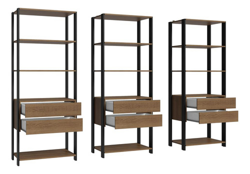 Guarda-roupa Closet 6 Gav 12 Prat 210cm Valencia Madesa Rp Cor Rustic/Preto
