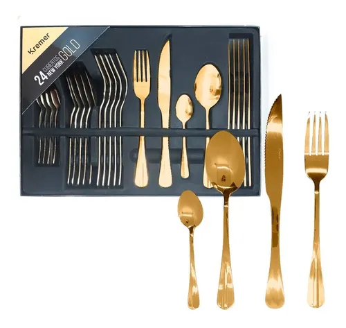 Set De Cubiertos Acero Inoxidable X24 Calidad Premium Gold