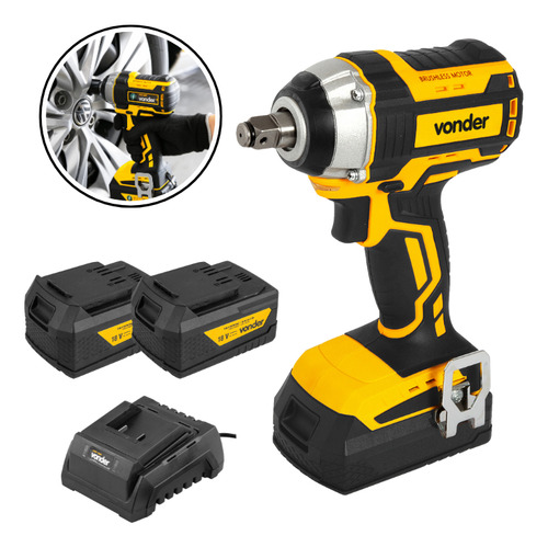 Chave Impacto Bateria 1/2 Pol Com 2 Bateria E Carregador Cor Amarelo