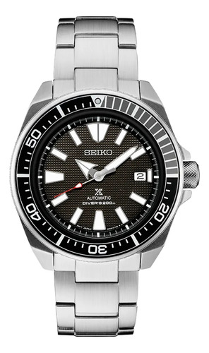 Reloj Seiko Prospex Automatic Diver Srpf03 Caballero Correa Plateado Bisel Negro Fondo Negro