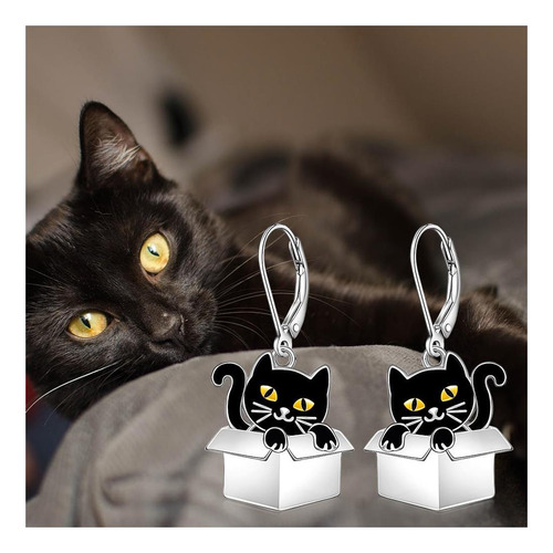Pendientes De Gato Negro Para Mujer, Pendientes Colgantes De