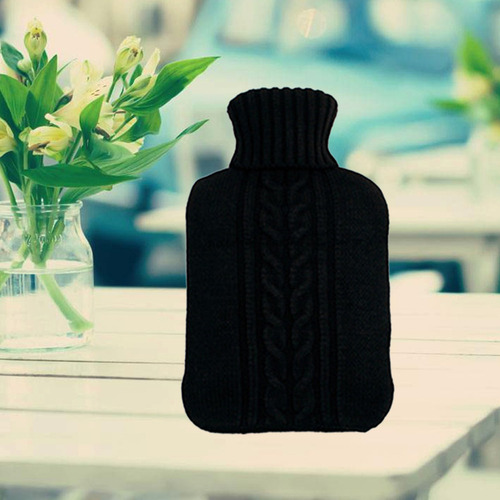 Funda Tejida Negra Para Botella De Agua Caliente, 2 Litros,