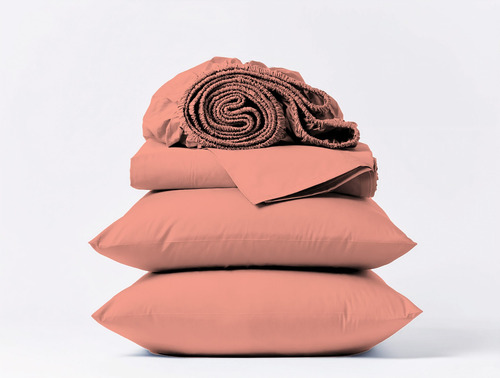 Juego De Sábanas Queen 4 Piezas Estampadas Ajustable Cama Rosa Liso