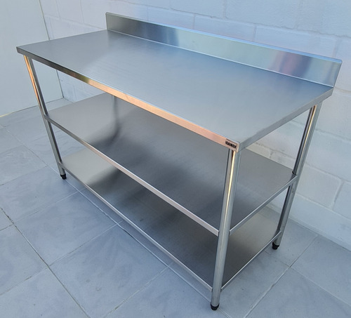 Mesa Bancada 130x40 Aço Inox 2 Prateleiras Com Espelho