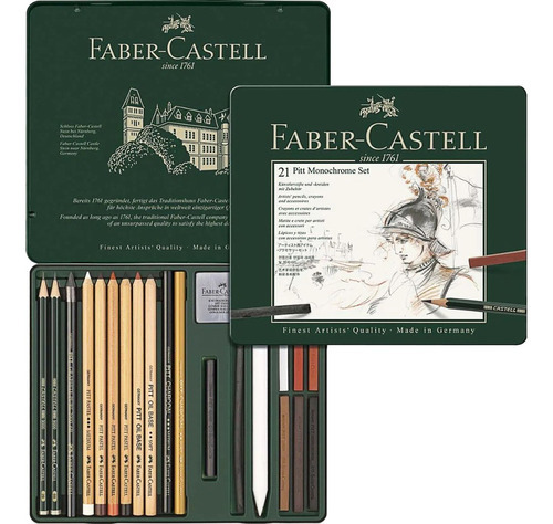 Lápis Monocromático Faber Castell Estojo Metálico Com 21 Pç