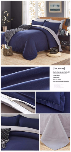 Imagen 2 de 2 de Duvet Cover Azul Liso Gris Microfibra Semidoble