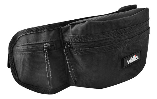 Wallis K040336 cangurera compartimientos poliester correa ajustable color negro diseño de la tela liso