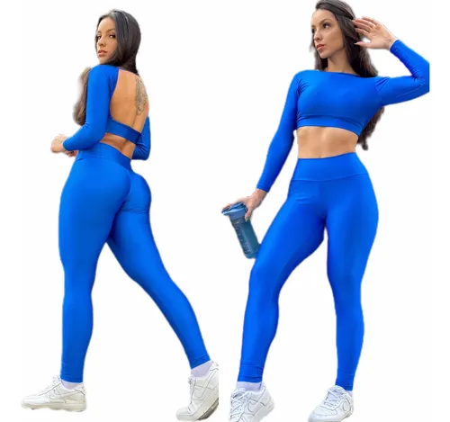 Roupa Fitness Feminina Top Cropped E Legging Academia Frio