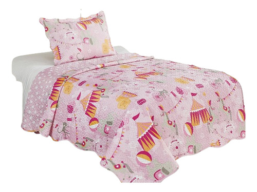 Colcha Patchwork Infantil Solteiro Circo - Menina