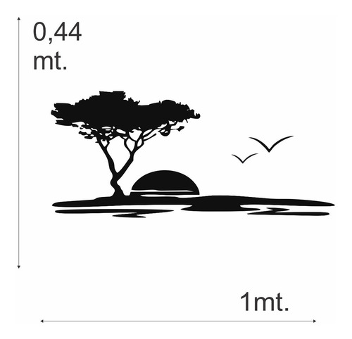 Vinilo Decorativo De Pared Paisaje Sol Arbol Gaviotas
