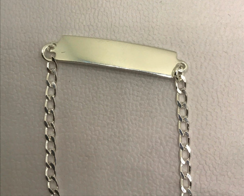 Imagem 2 de 6 de Pulseira Chapinha Infantil Prata 925 Gravação Nome Composto