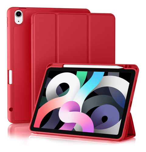 Funda Para iPad Air 4 Akkerds Soporte Lápiz Rígido Rojo