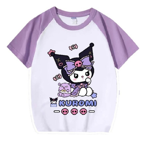 Playera De Manga Corta Kuromi Candy Con Bonito Patrón Digit