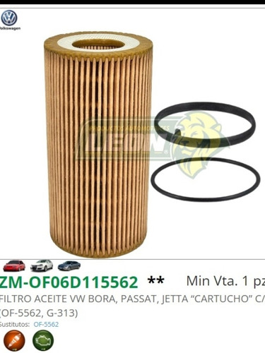 Filtro Aceite Bora Jetta A6 Passat Audi A3 A4.zeman Original