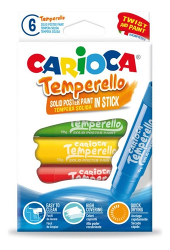 6 Temperas Solidas Colores Primarios Carioca Temperello 