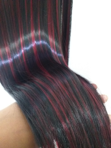 Aplique Mega Preto Com Mechas Vermelhas Cabelo Bioorgânico
