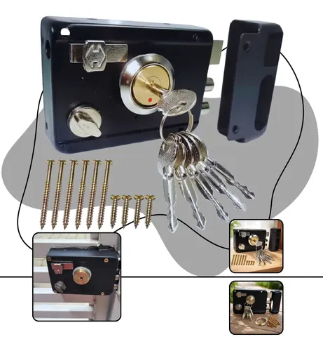 Fechadura Portão Aço Sobrepor Externo Manual 6 Chaves Tetra Preto