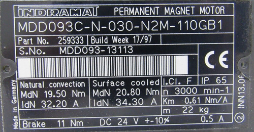 New Indramat Mdd093c-n-030-n2m-110gb1 Servo Motor Mdd093 Bbx