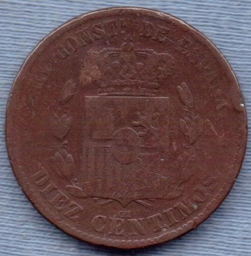 Espanha - 10 Cents De 1.877 - Cobre - Mbc. (Usado)