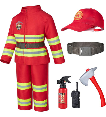 Disfraz De Bombero Para Niño Talla (m) 6-7 Años-rojo