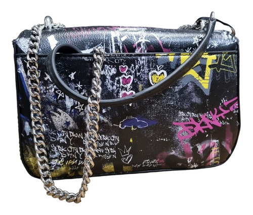 Crossbody Dkny Para Dama, Original, Color Negro Con Graffiti