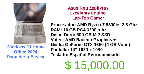 Asus Rog Zephyrus 14 (2021) Ga401qh-bm019t