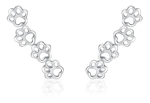 Aretes Trepador Huellas De Mascota Gato Perro Plata S925