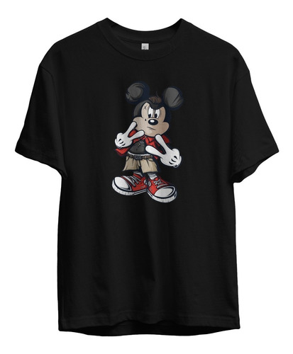 Remera Mickey Mouse Romano Cuerpo Entero Algodon Negra