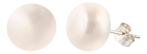 Broquel Bolita Perla Cultivada Blanca 10mm Con Poste Plata Color Blanco
