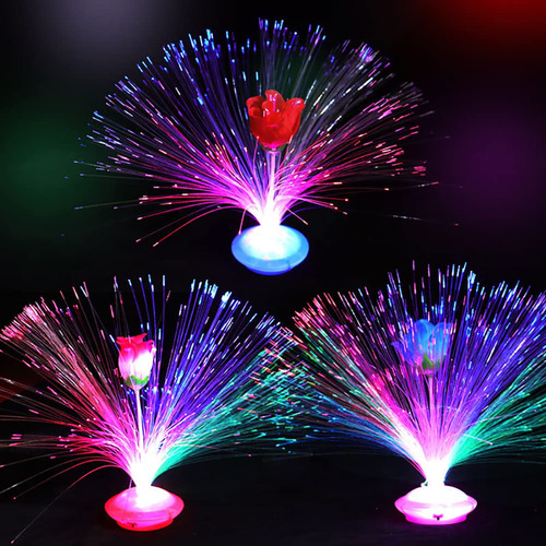 12 Pieza Flor Rosa Led Multicolor Cambiante Fibra Optica Luz