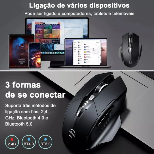 Mouse Sem Fio Bluetooth Recarregável Gamer Ergonômico 2.4g
