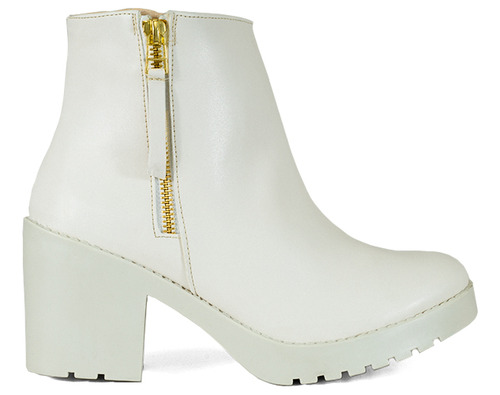 Botin Dama Ambishoes Tacon Cuadrado Medio Blanco Sintetico 1