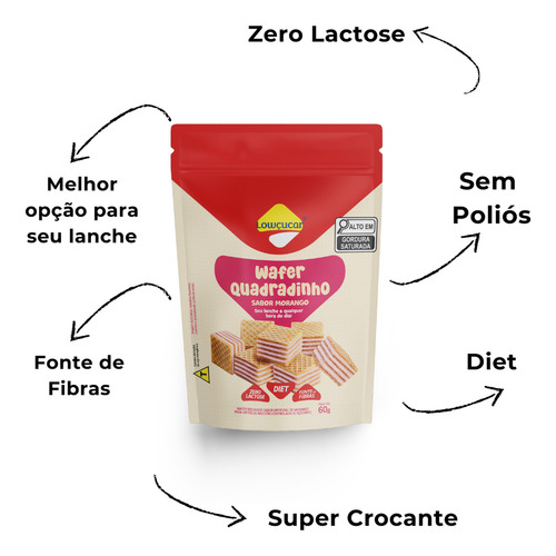 Wafer Quadradinho Diet 60g Sabores Diversos Kit Com 12