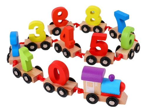 Juguete Didáctico Montessori De Tren Con Números De Madera