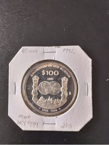 Moneda Plata Encuentro De Dos Mundos 1992 México $100 