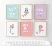 Comprar Set X6 Cuadros Infantiles Sirenas 23x33 Cm Completos Divinos