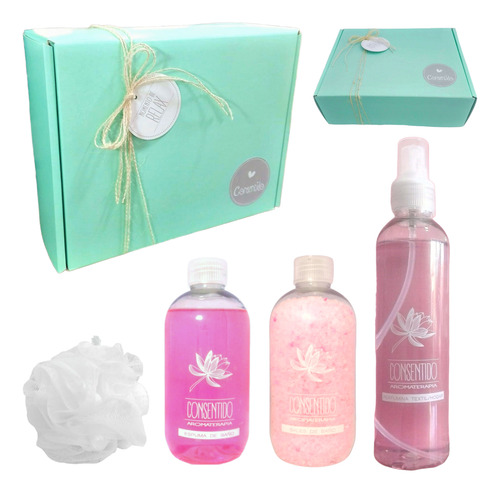 Kit Spa Regalo Caja Sales Baño Espuma Perfumina Esponja N33c Rosas