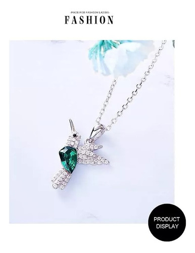 Collar Colgante Plata Fina 925 Colibri Cristal Mujer Joyas