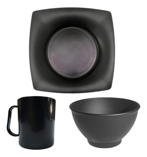 Kit 10 Prato Quadrado 10 Caneca 450ml E 10 Cumbucas 700ml