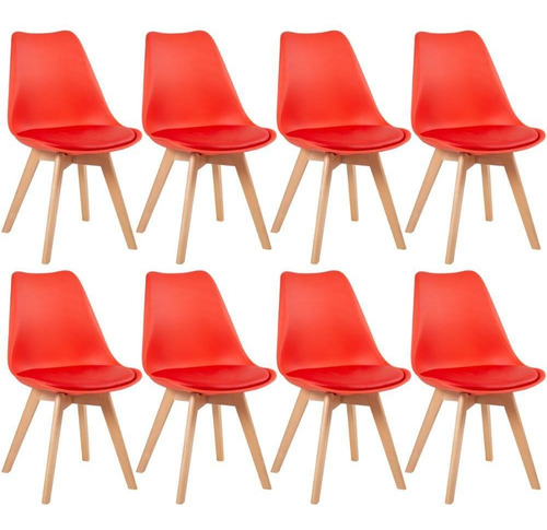 8 Cadeiras Estofada Leda Base Madeira Eames Cozinha Cores Estrutura Da Cadeira Vermelho