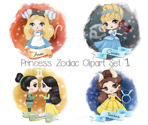 Kit Imprimible Princesas Disney Zodiaco