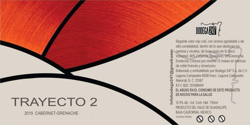 Vino Tinto Mexicano Trayecto 2 Cabernet Grenache 2021